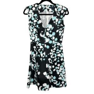 French Connection Black Fit & Flare Dress Green White Abstract Dot Party 4